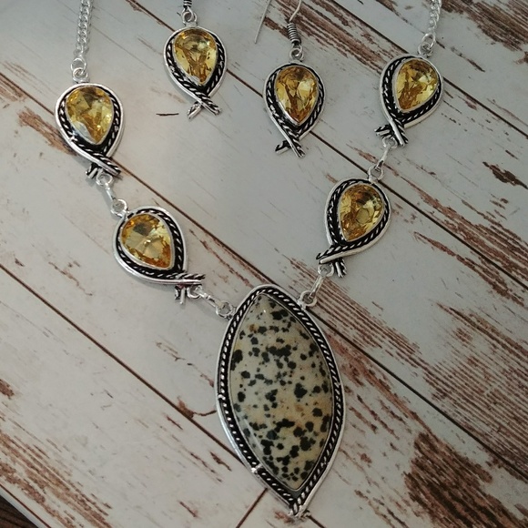 The Girl With Kaleidoscope Eyes Jewelry - Dalmation Jasper & Citrine Necklace Earring Set